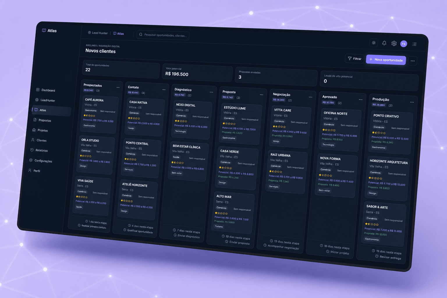 Mockup do projeto Atlas