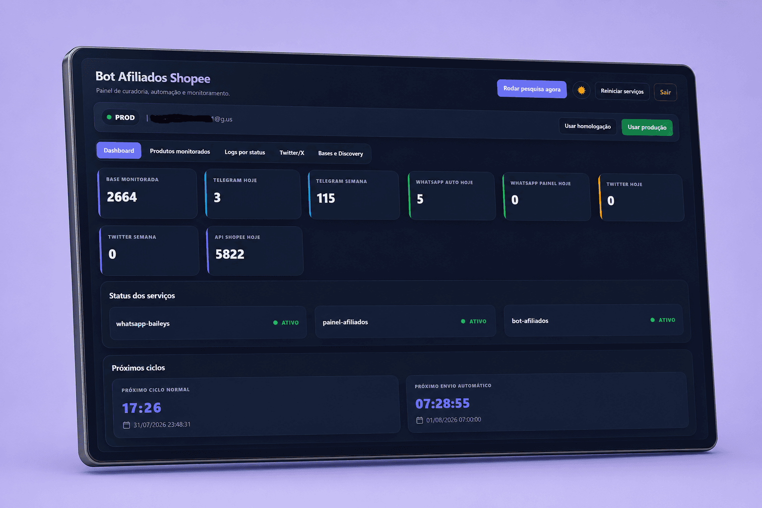 Mockup do projeto Radar de Ofertas